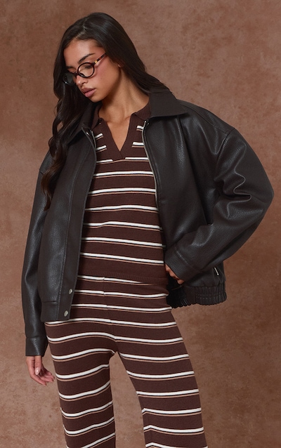 Chocolate Striped Rugby Knitted Top