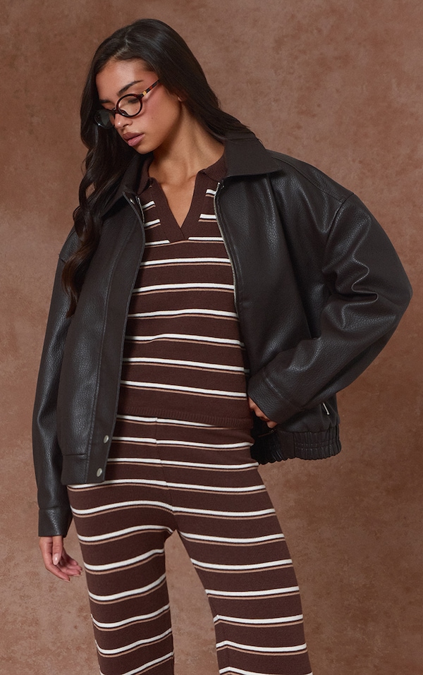 Chocolate Striped Rugby Knitted Top 