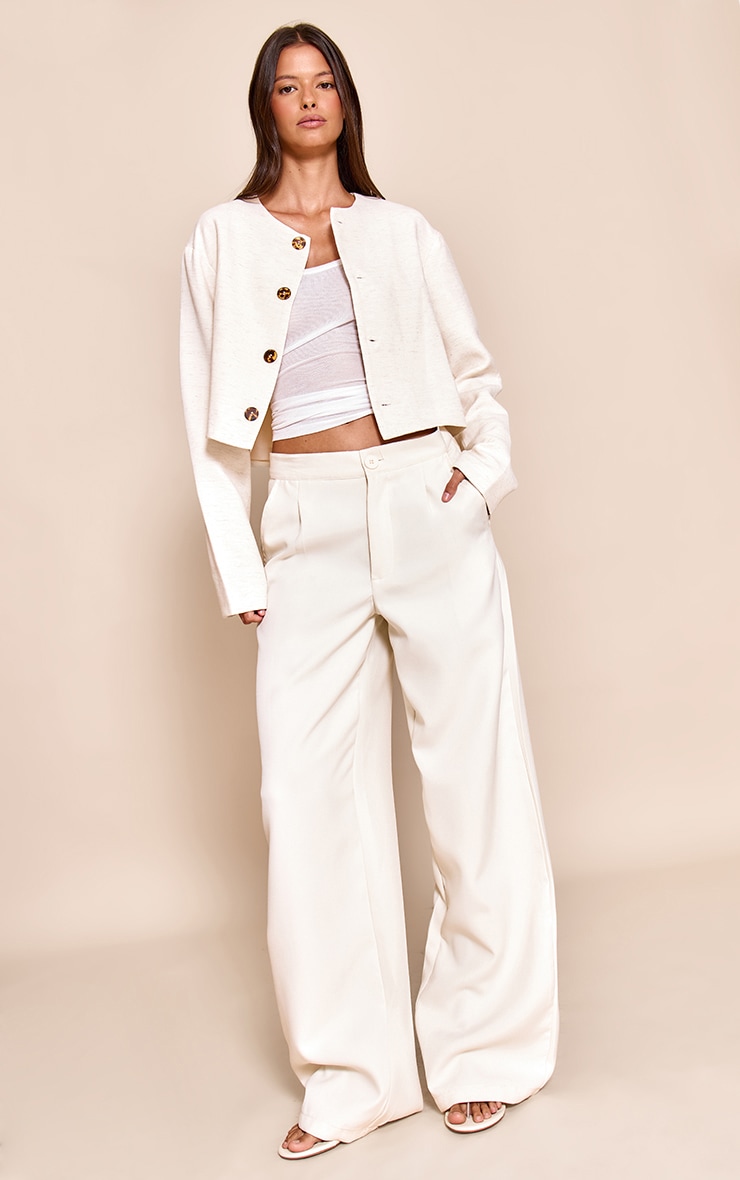 Veste en effet lin beige à épaules carrées et boutons image 3