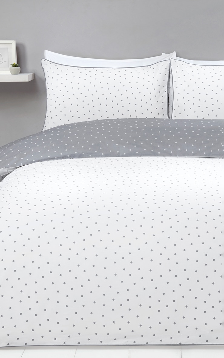 Grey Reverse Polka Dot King Duvet Set Home PrettyLittleThing IL
