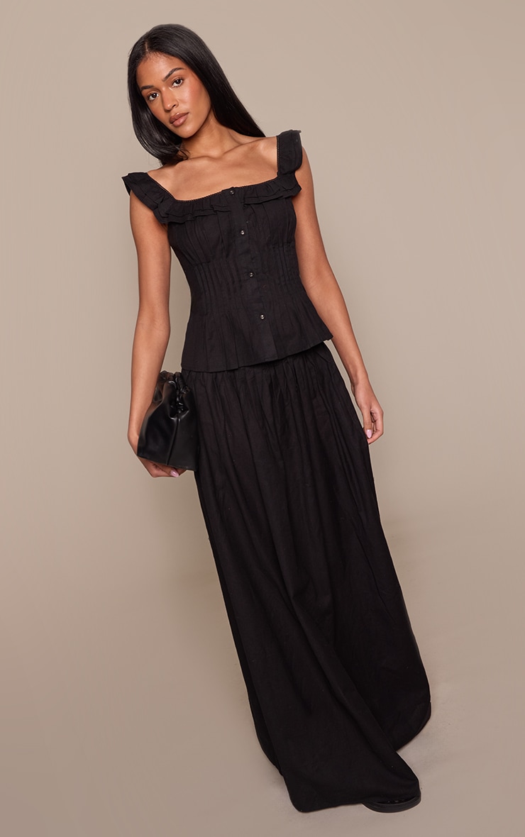 Tall Black Cotton Pleated Maxi Skirt