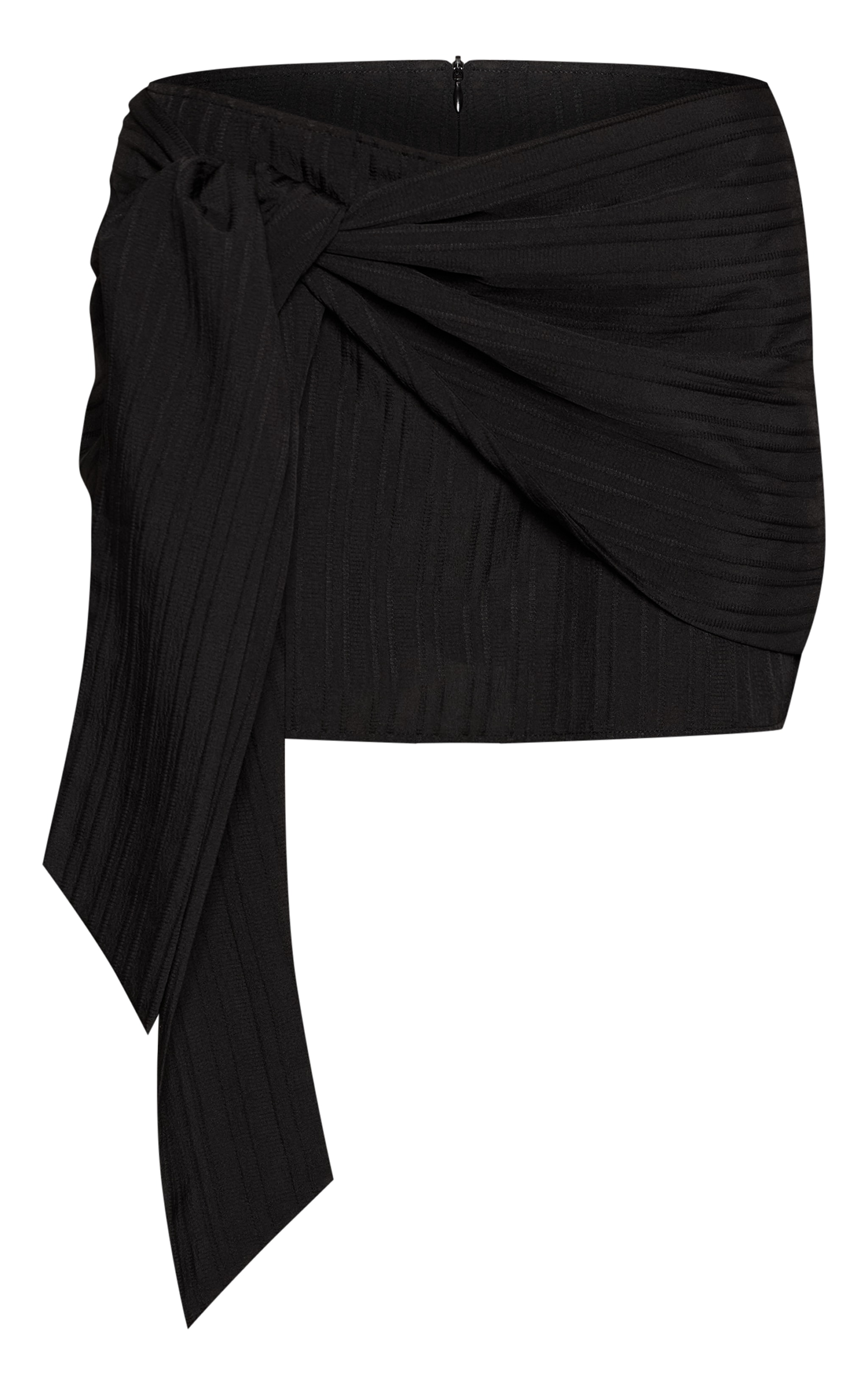 Black Textured Woven Wrap Tie Skort  image 6