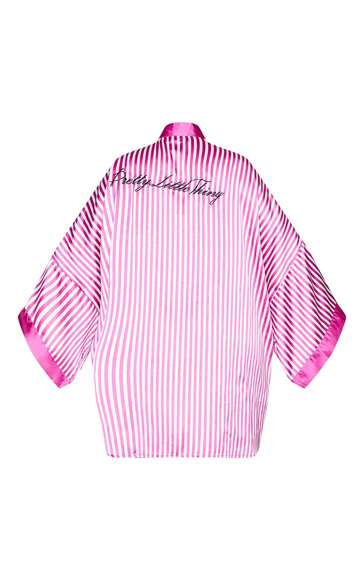 PRETTYLITTLETHING Plus Fuchsia Striped Satin Robe image 5