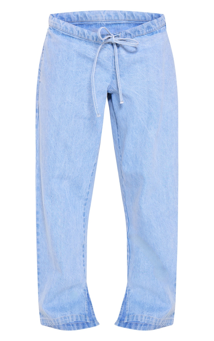 Maternity Washed Blue Under Bump Drawstring Straight Leg Jeans image 5