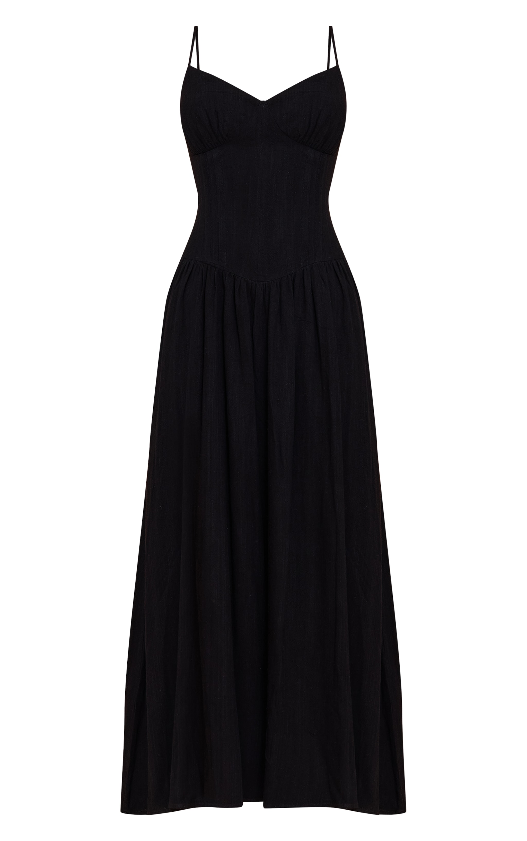 Black Textured Woven Pleat Detail Maxi Dress image 5