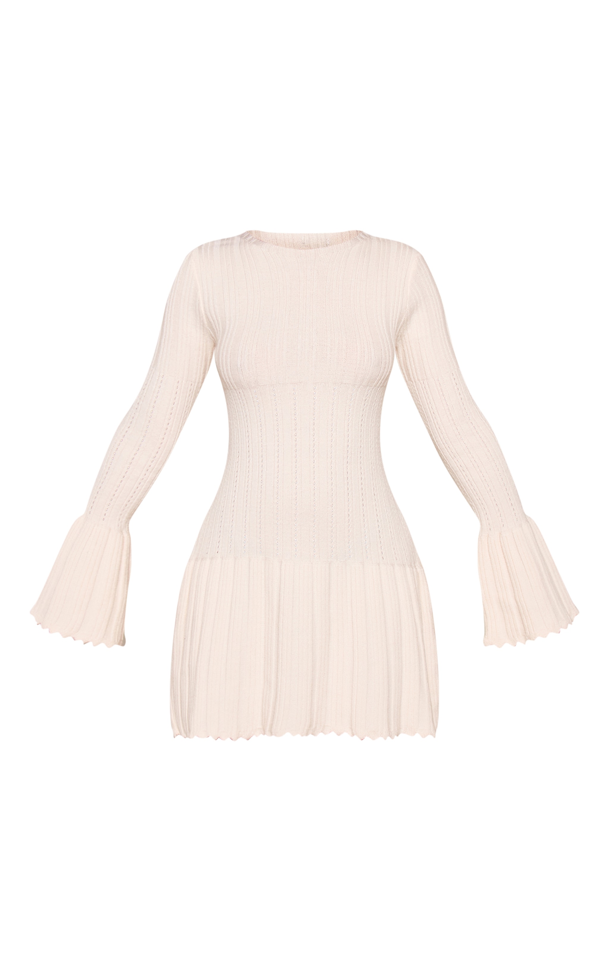Petite Cream Scalloped Knitted Long Sleeve Mini Dress image 5