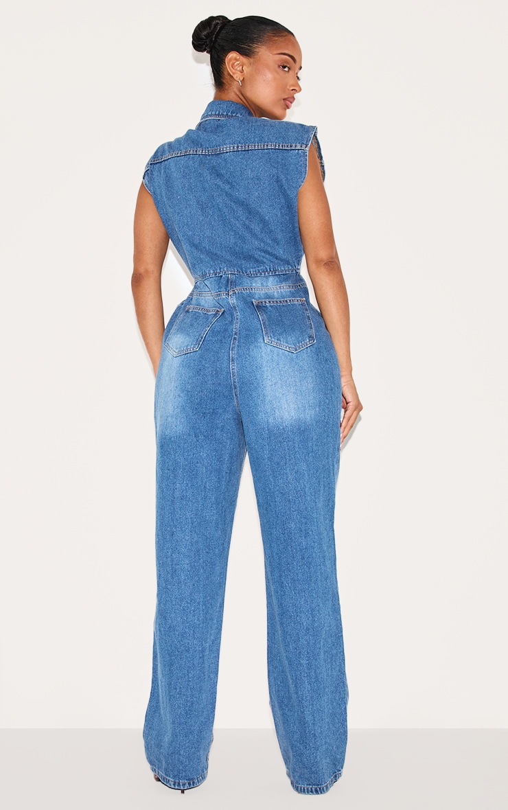 Shape Mid Blue Wash Sleeveless Rigid Denim Jumpsuit image 2