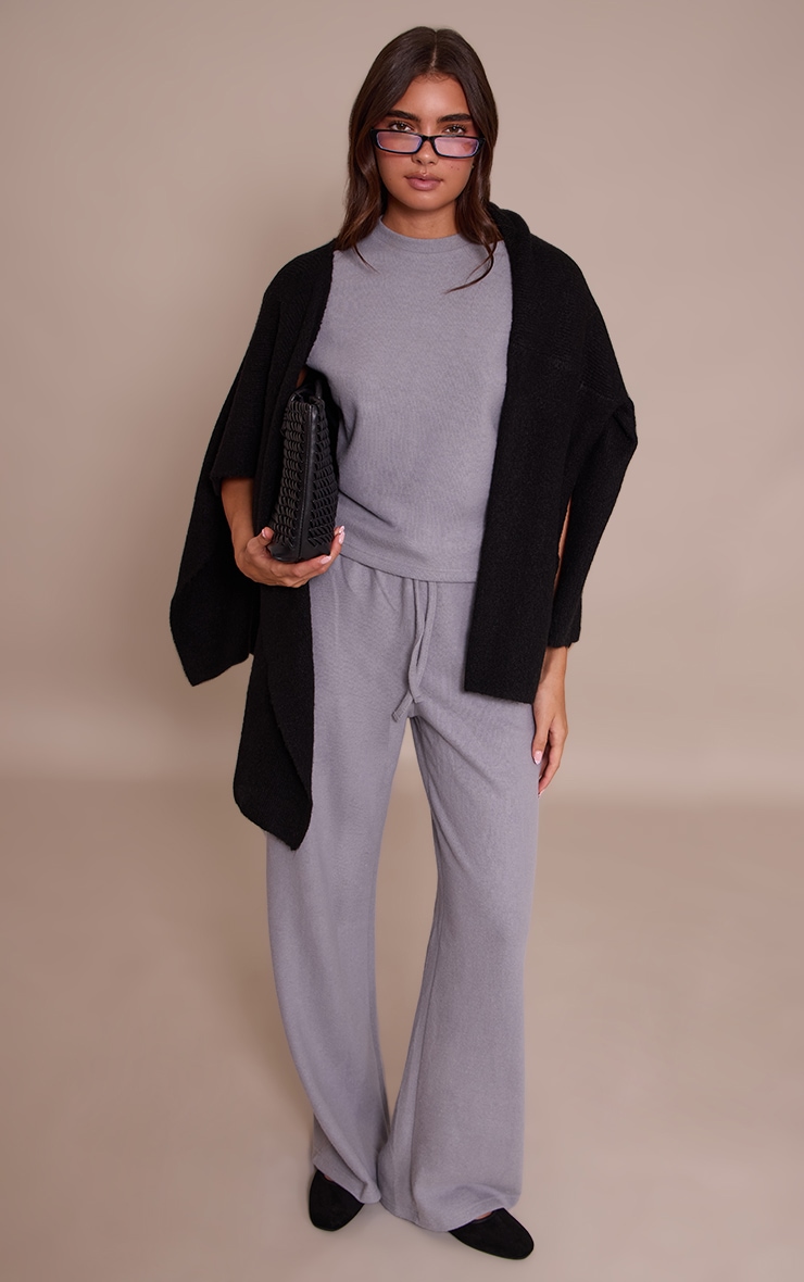 Charcoal Grey Rib Knit Straight Leg Pant