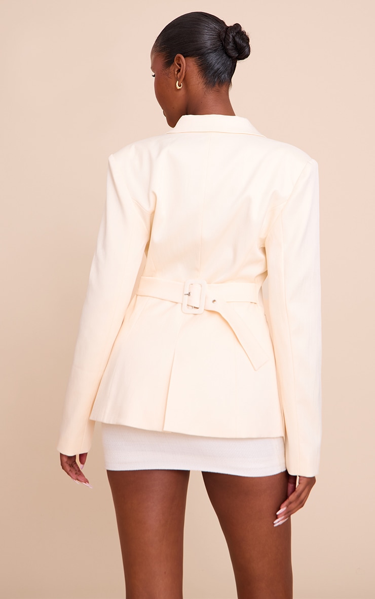 Off White Cinched Back Single Breasted Blazer image 2
