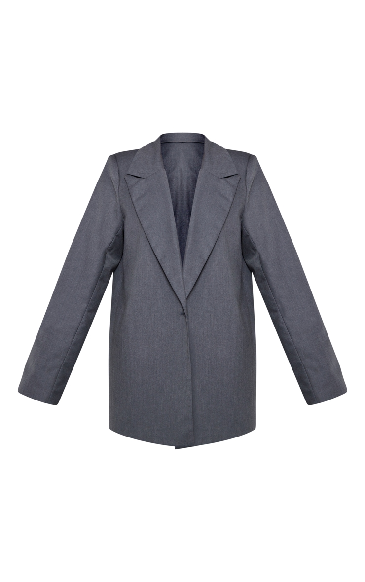 Charcoal Woven Oversized Drapey Button Detail Blazer image 1