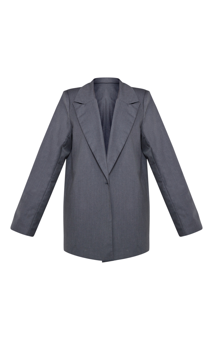 Charcoal Woven Oversized Drapey Button Detail Blazer