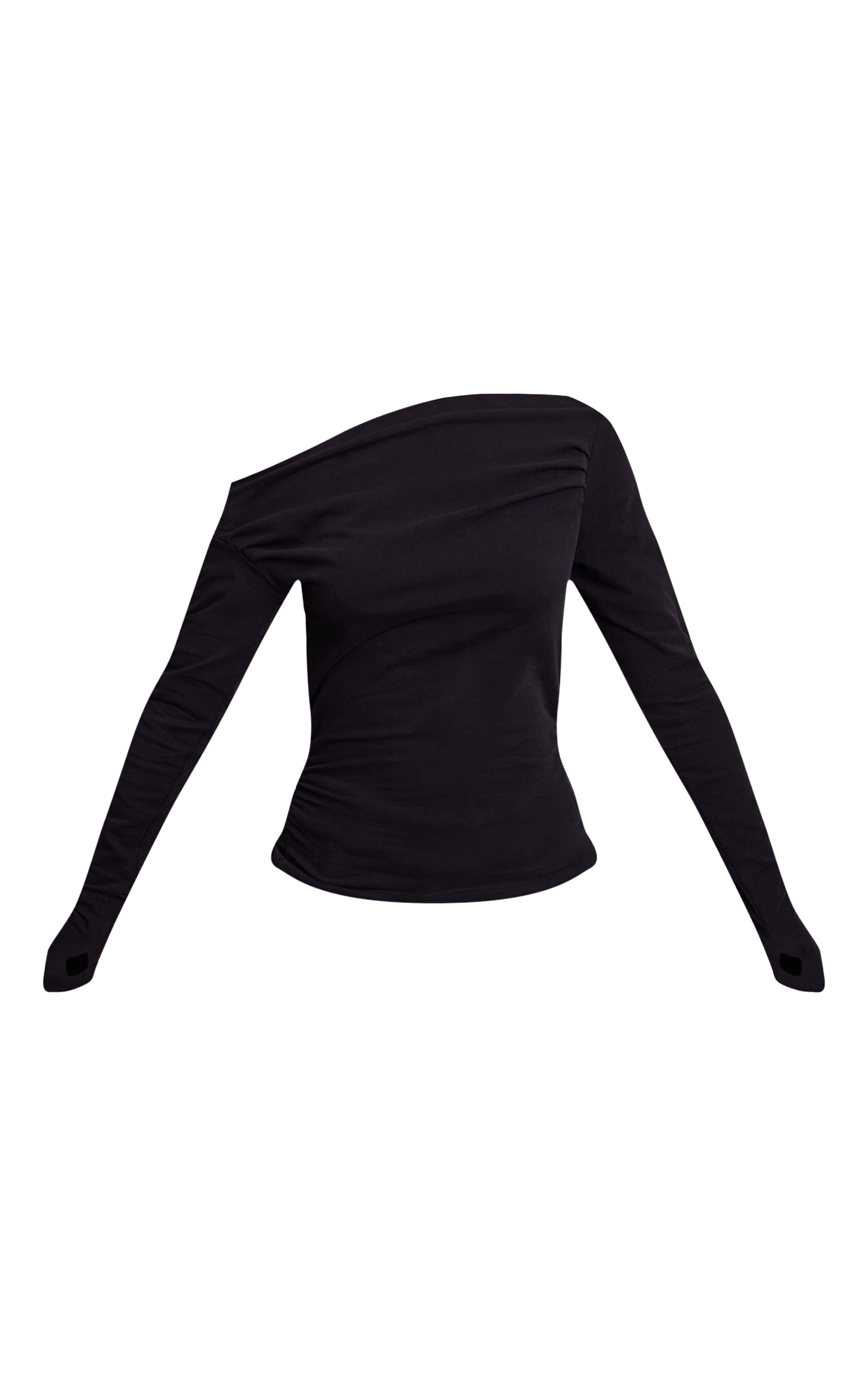Petite Top asymétrique en coton doux noir froncé à manches longues image 5