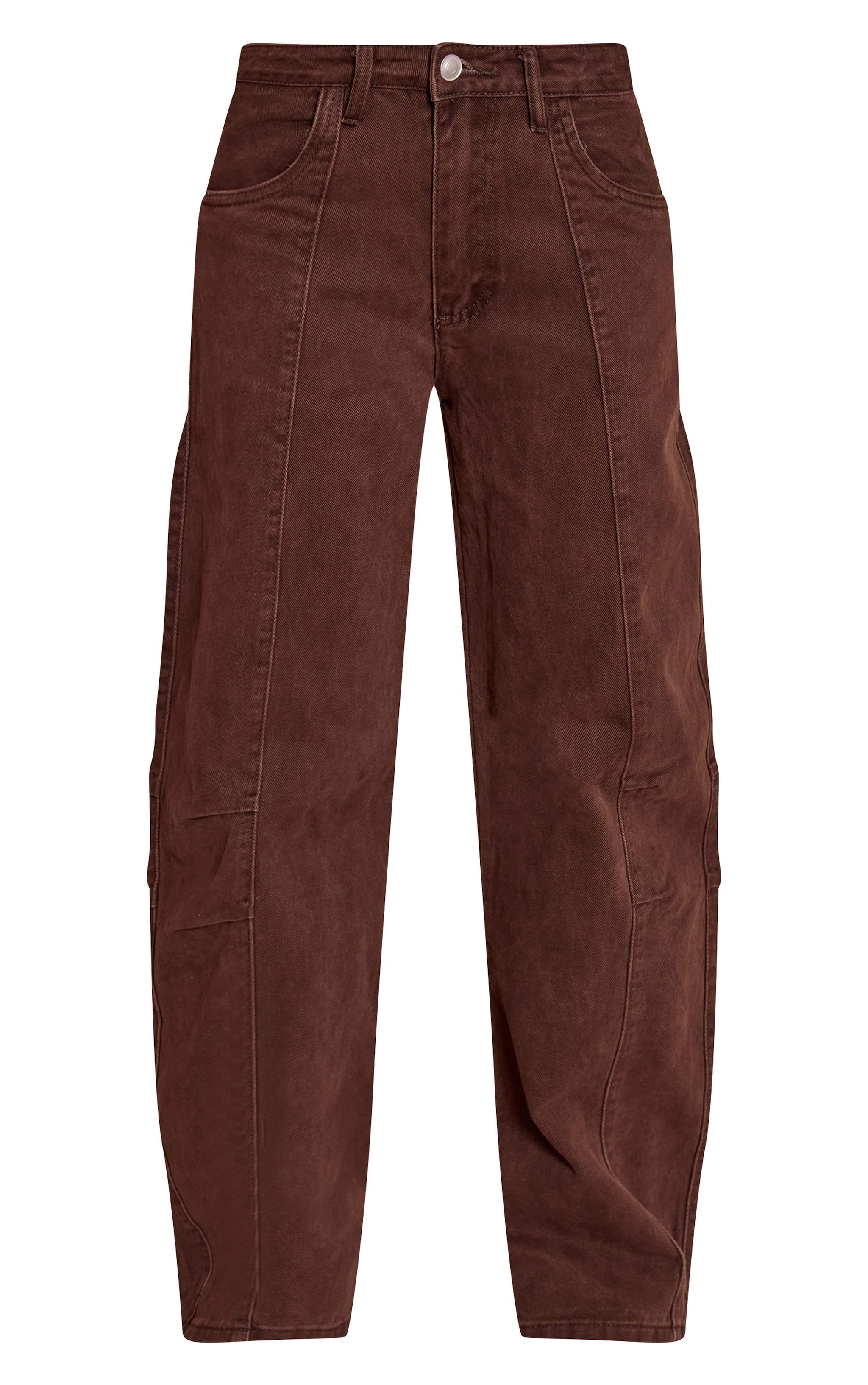 Chocolate Seam Detail Mid Rise Barrel Jeans image 5