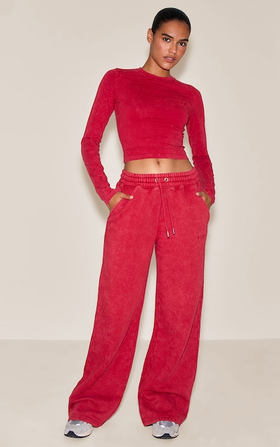 Red Washed Wide Leg Track Pants