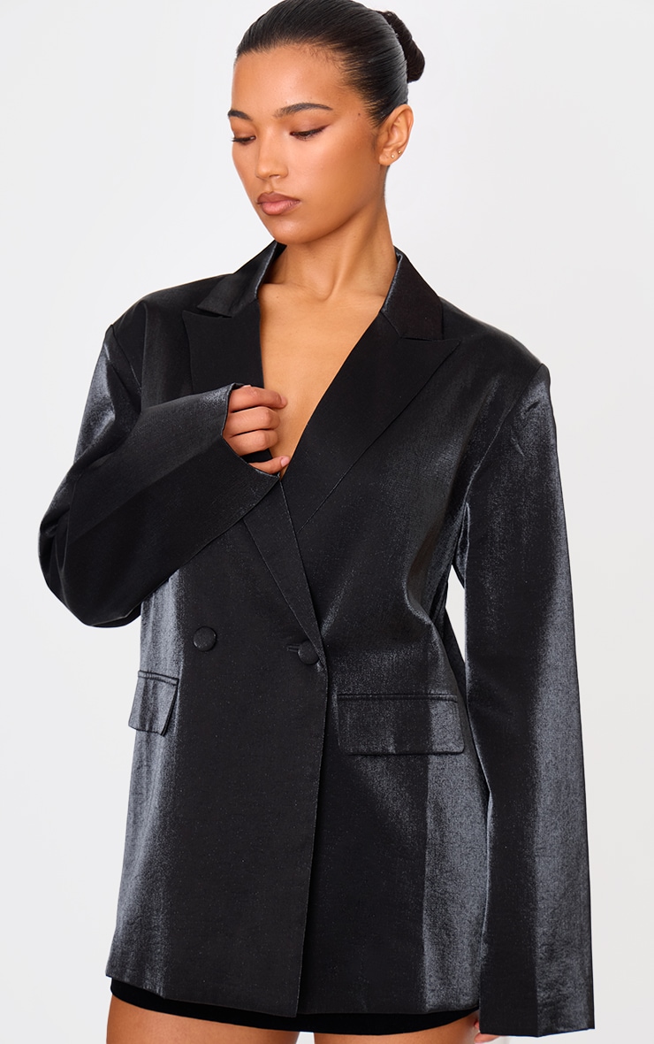 Black Satin Look Oversized Boxy Blazer image 4