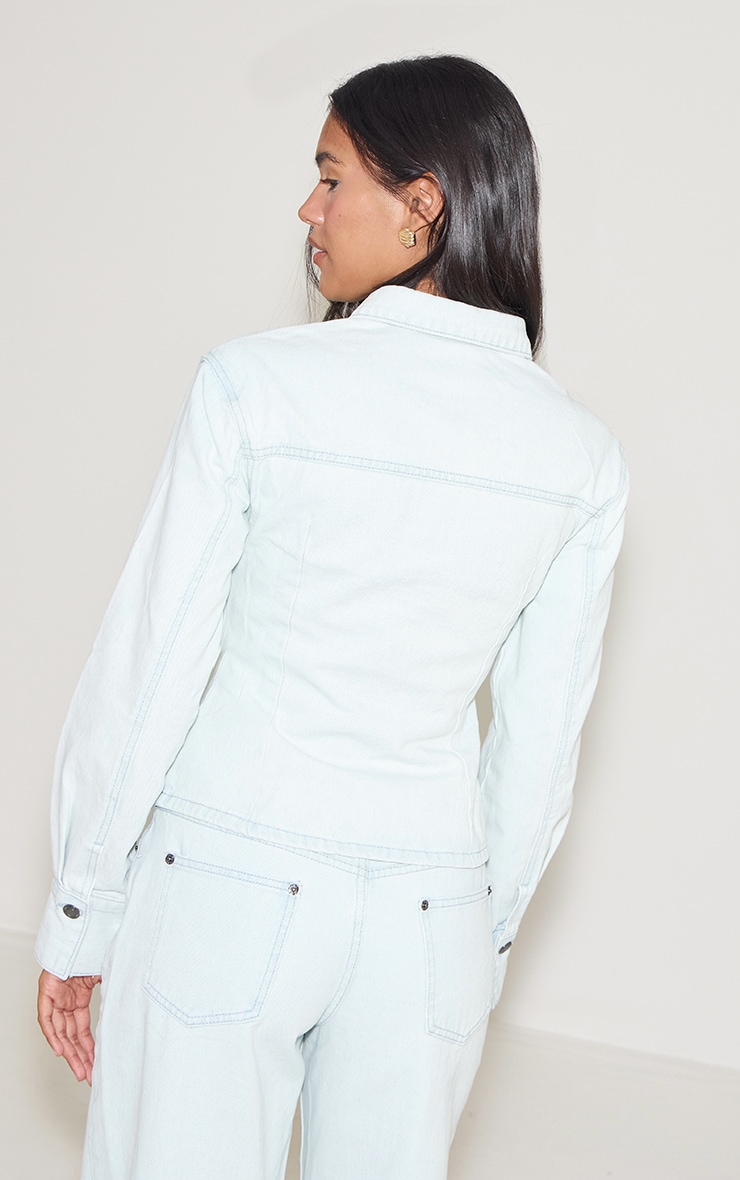 Ice Blue Long Sleeve Cinch Waist Denim Jacket image 2