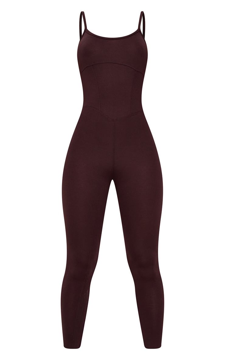 Chocolate Jersey Seam Detail Strappy Jumpsuit image 5