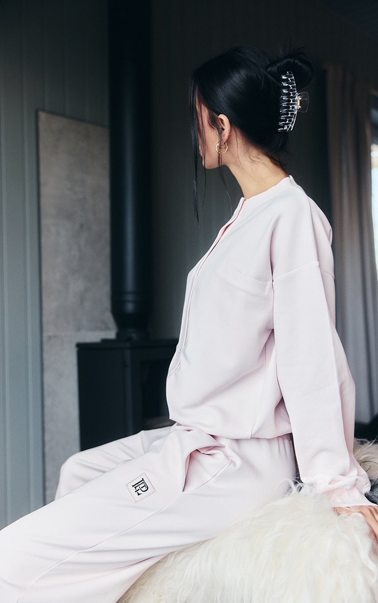 PLT Pink Interlock Button Up Wide Leg Sweatpants image 5