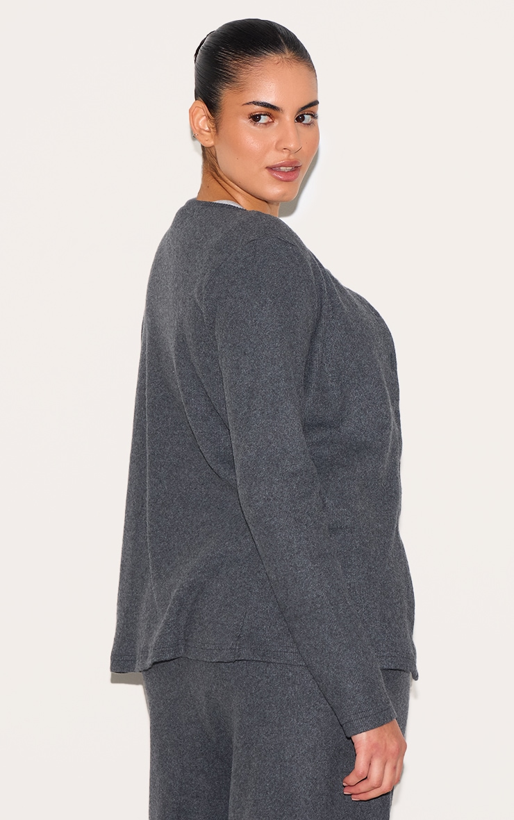 Plus Grey Soft Touch Rib Button Up Top image 2