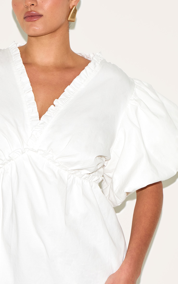 Plus White Cotton Gathered A-line Dress image 4