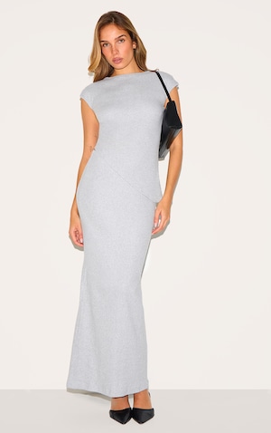 Grey Marl Brushed Rib Mid Rise Maxi Skirt