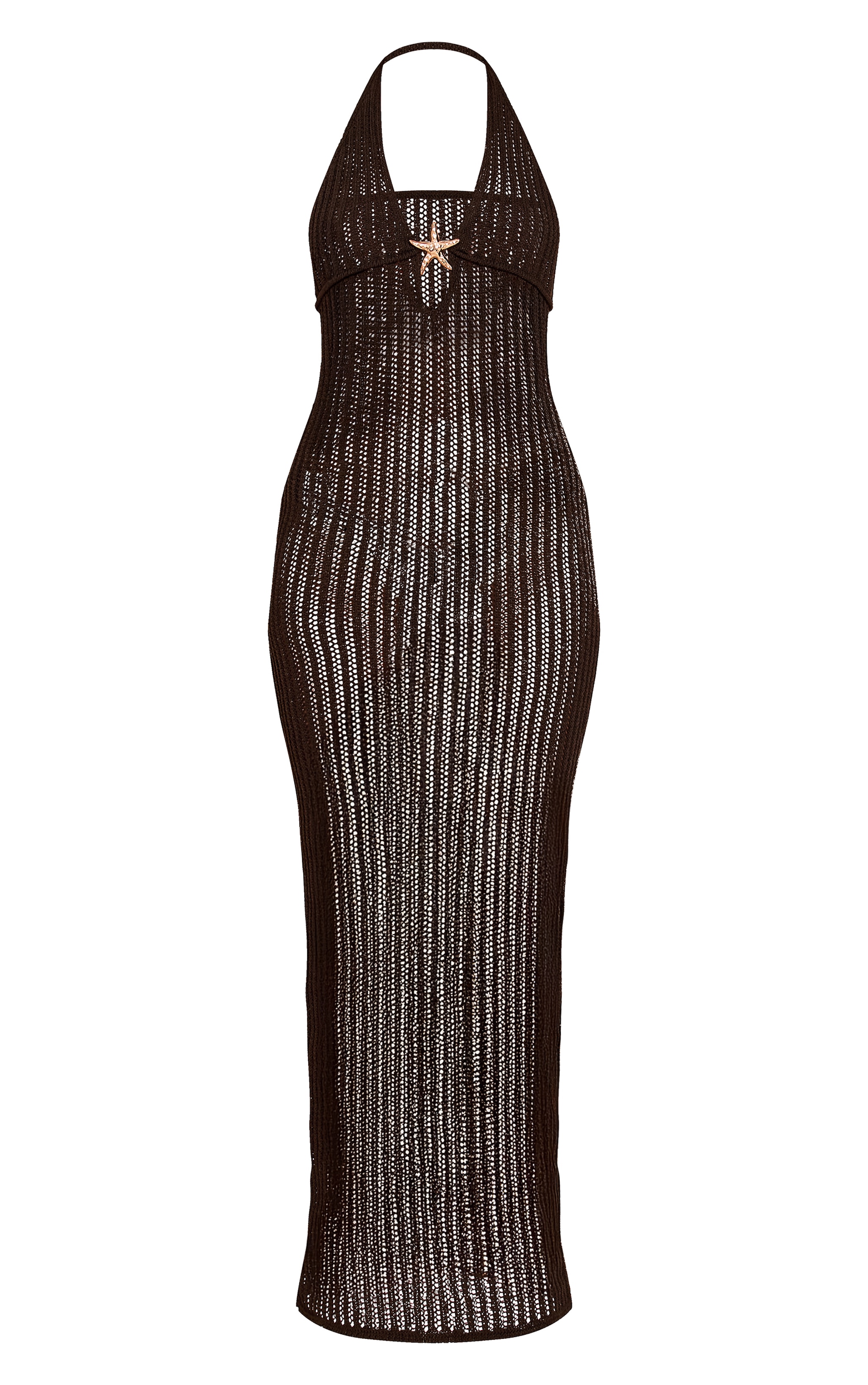 Chocolate Crochet Trim Detail Halter Maxi Dress image 5
