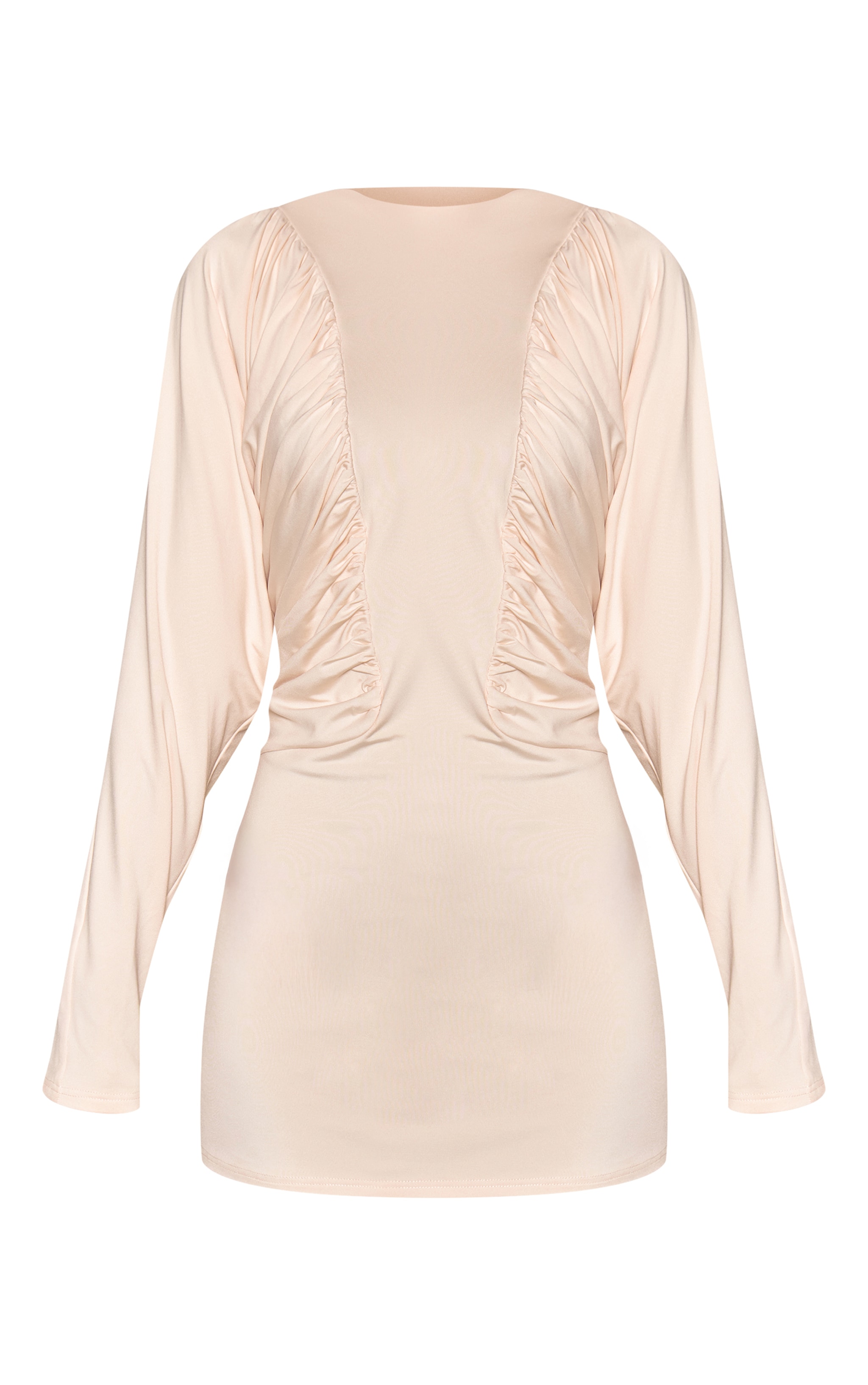 Cream Soft Touch Long Sleeve Ruched Side Mini Dress image 5
