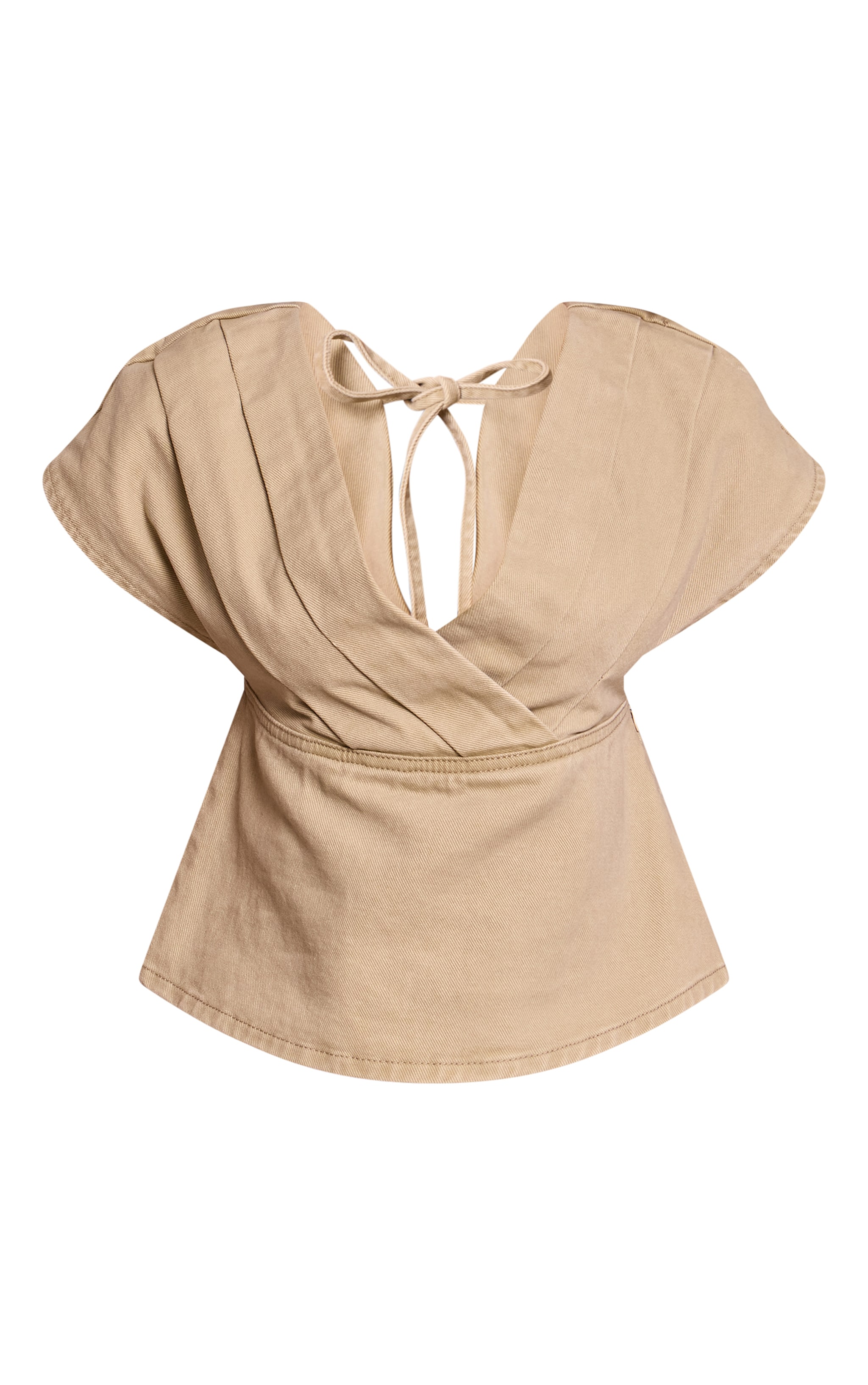 Petite Sand Denim Peplum V neck Top image 5