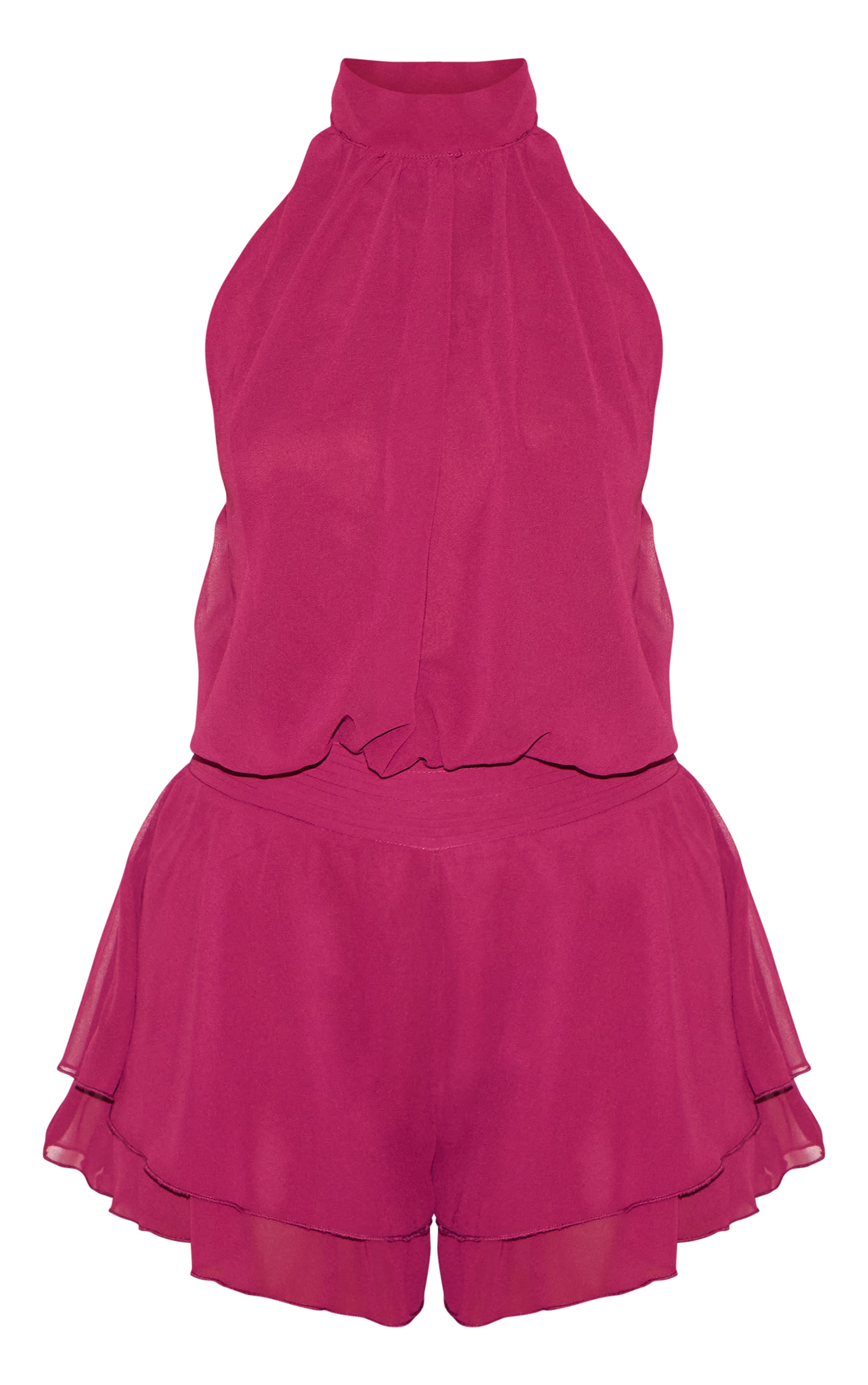Deep Plum Chiffon High Neck Drop Waist Romper | Jumpsuits