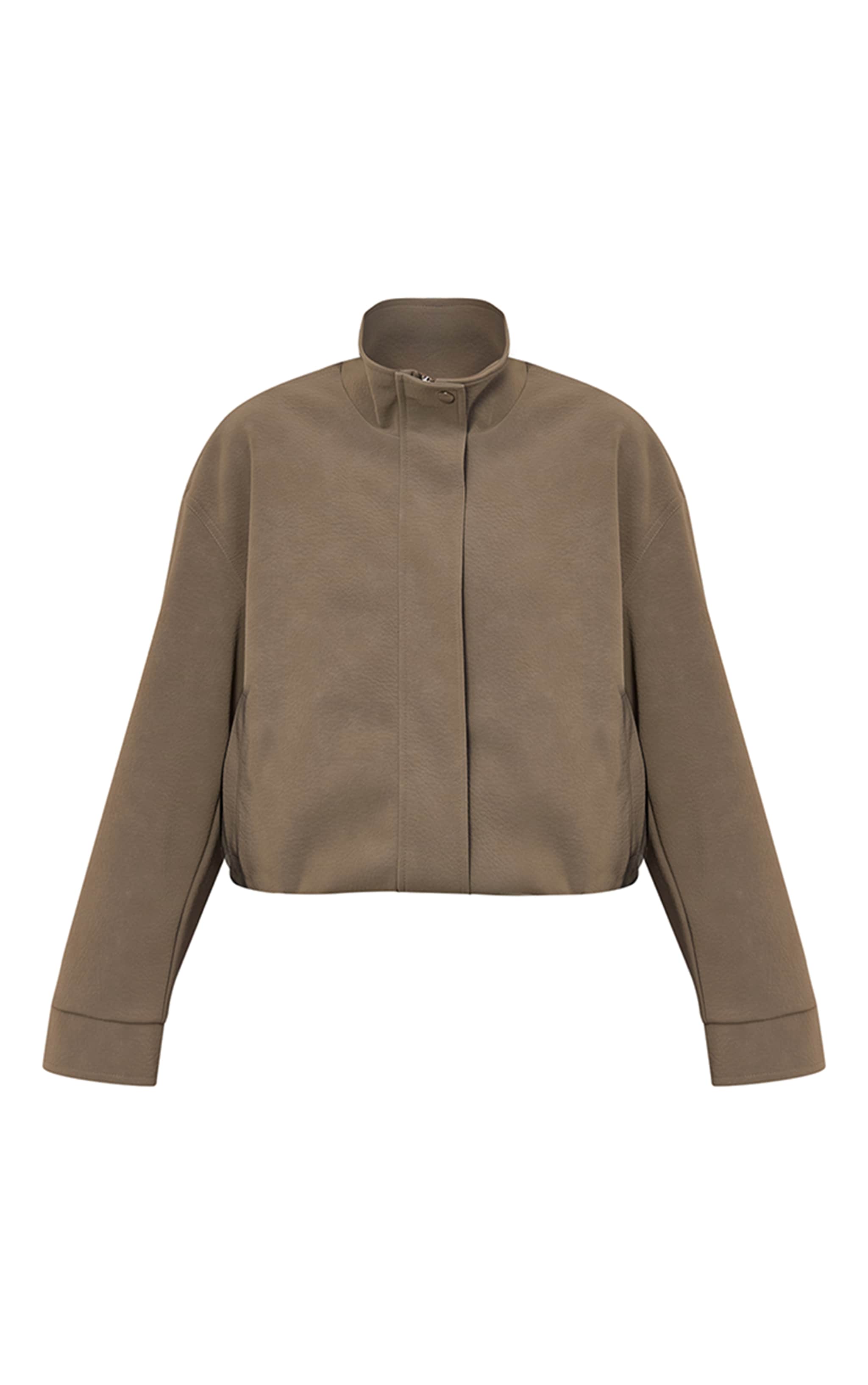 Taupe Peached PU Funnel Jacket  image 5