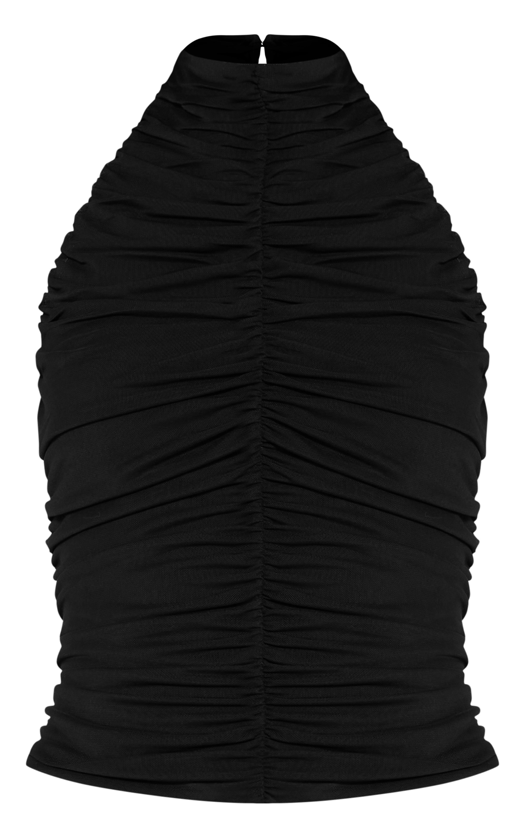 Black Mesh Ruched Backless Halterneck image 5