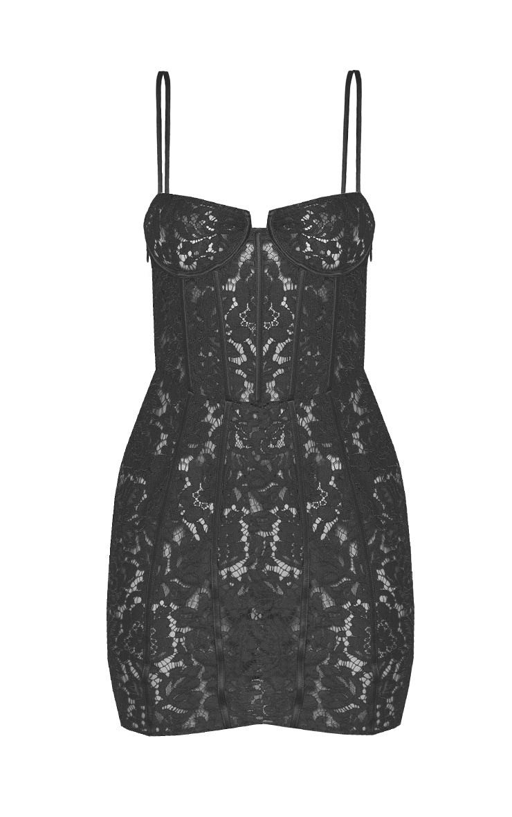 Black Sheer Lace Corset Bodycon Dress image 5