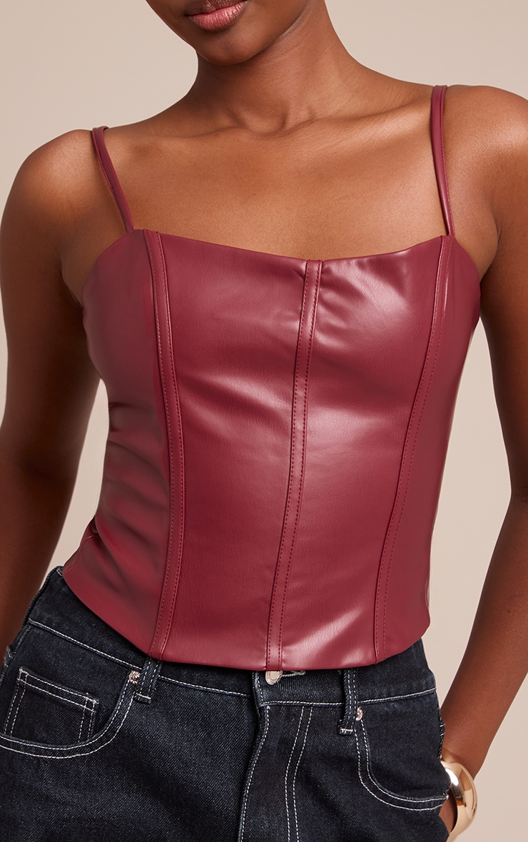Plum Faux Leather Bonded Strappy Corset image 4