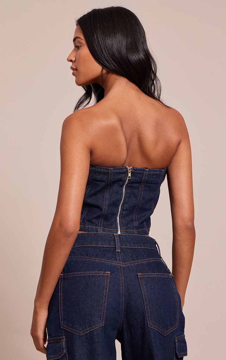 Tall Indigo Denim Bandeau Corset Top image 2