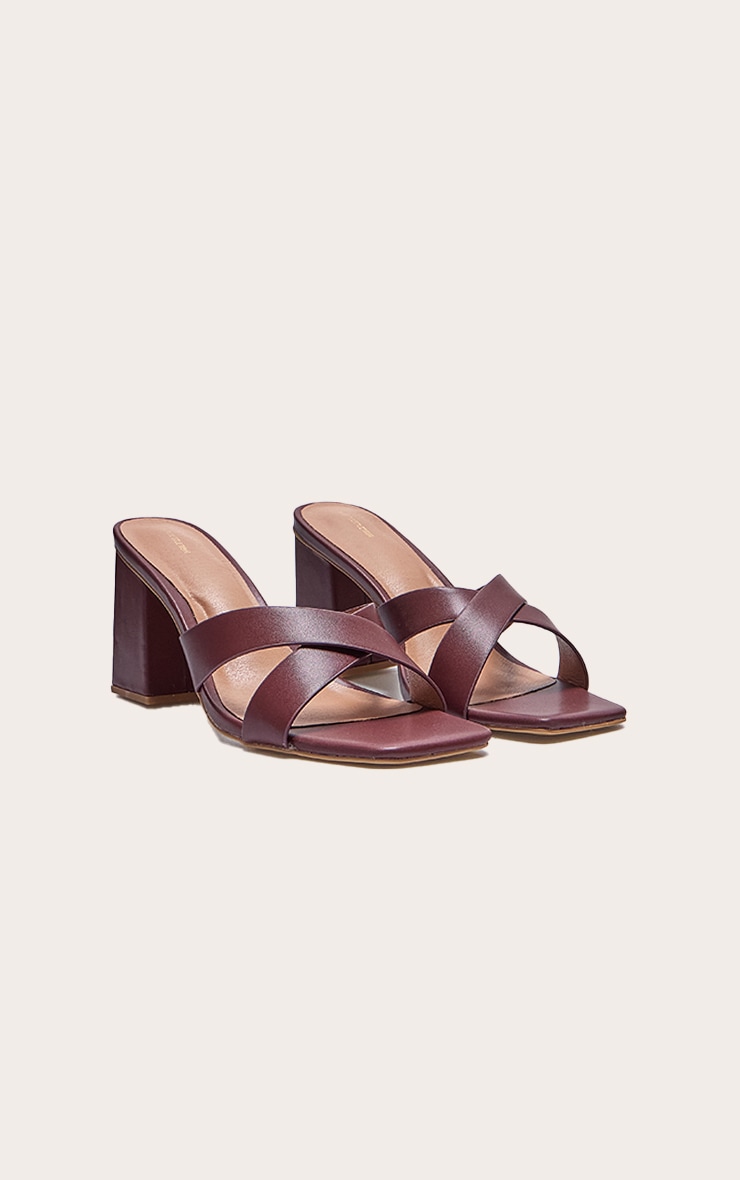 Mules en PU bordeaux à talon carré et brides croisées image 2