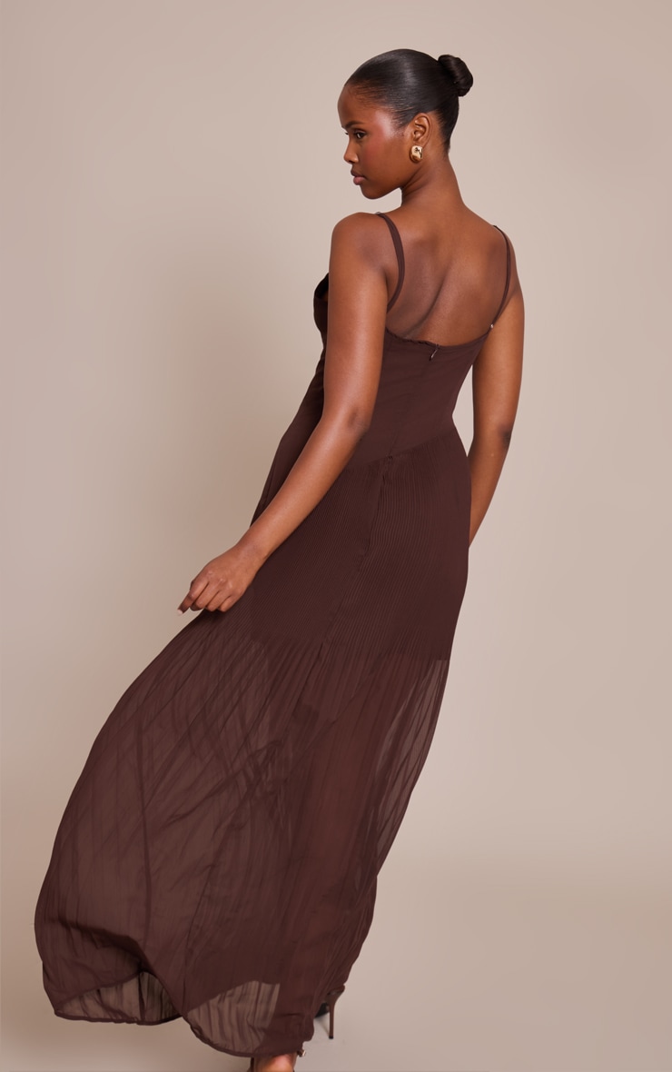 Chocolate Woven Pleated Hem Detail Spaghetti Maxi Dress image 2