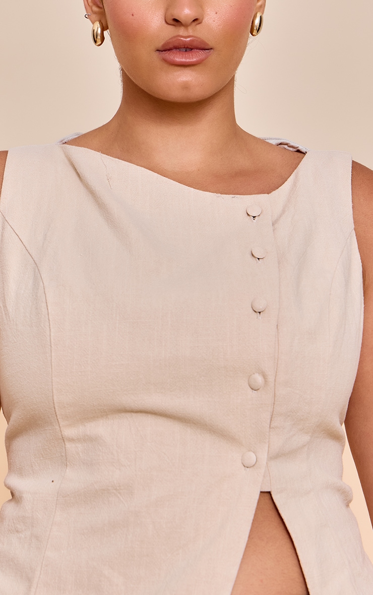 Plus Natural Premium Linen Asymmetric Button Up Vest image 4
