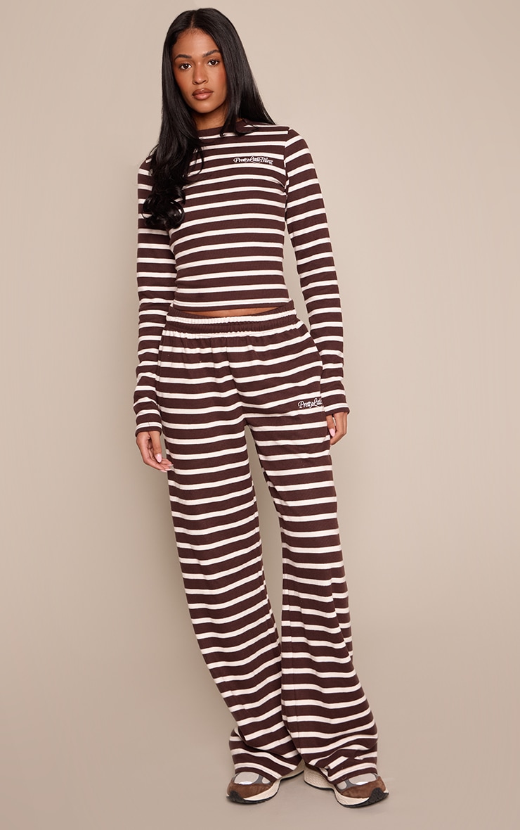 Tall Chocolate Striped Soft Wide Leg Sweatpants image 3
