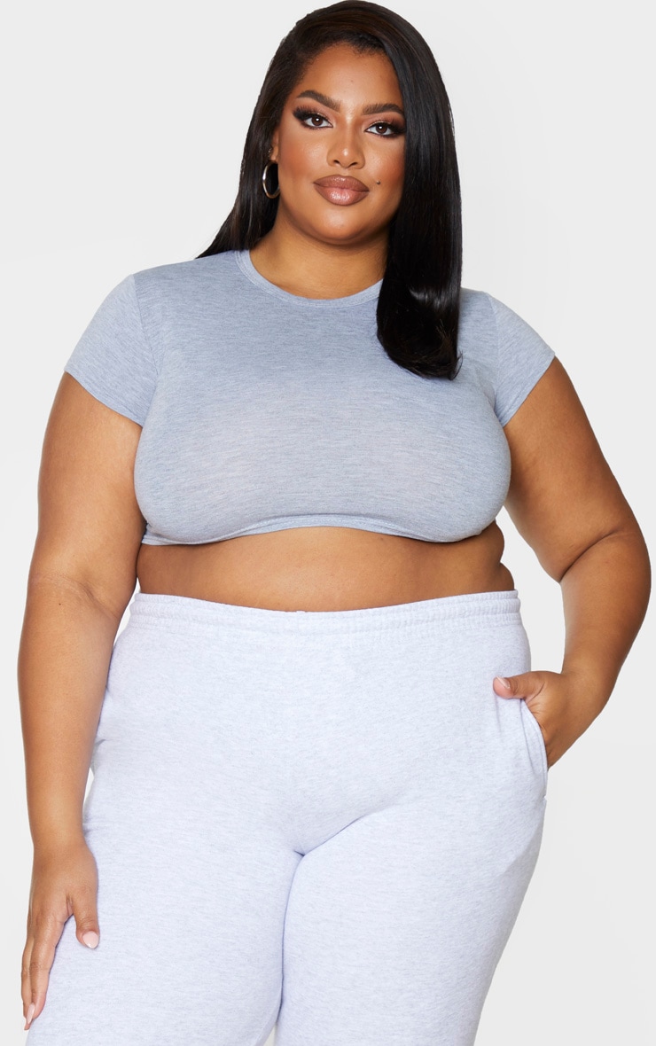 Plus Basic Grey Short Sleeve Crop T Shirt