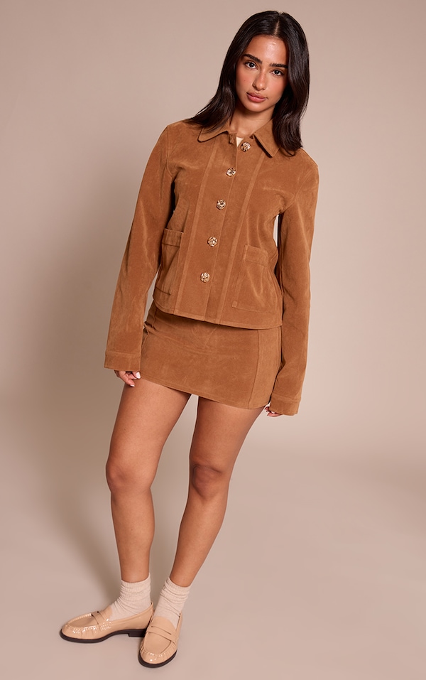 Petite Tan Suede Mini Skirt 