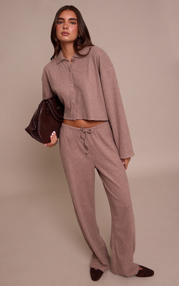 Pantalon côtelé brossé gris champignon large à cordon de serrage