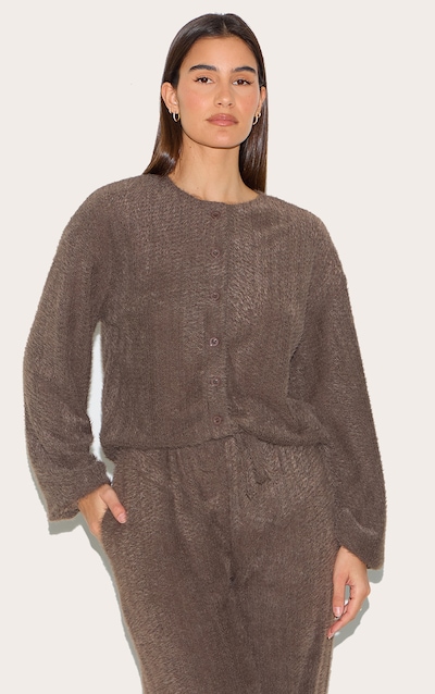 Cardigan texturé marron à boutons et manches longues
