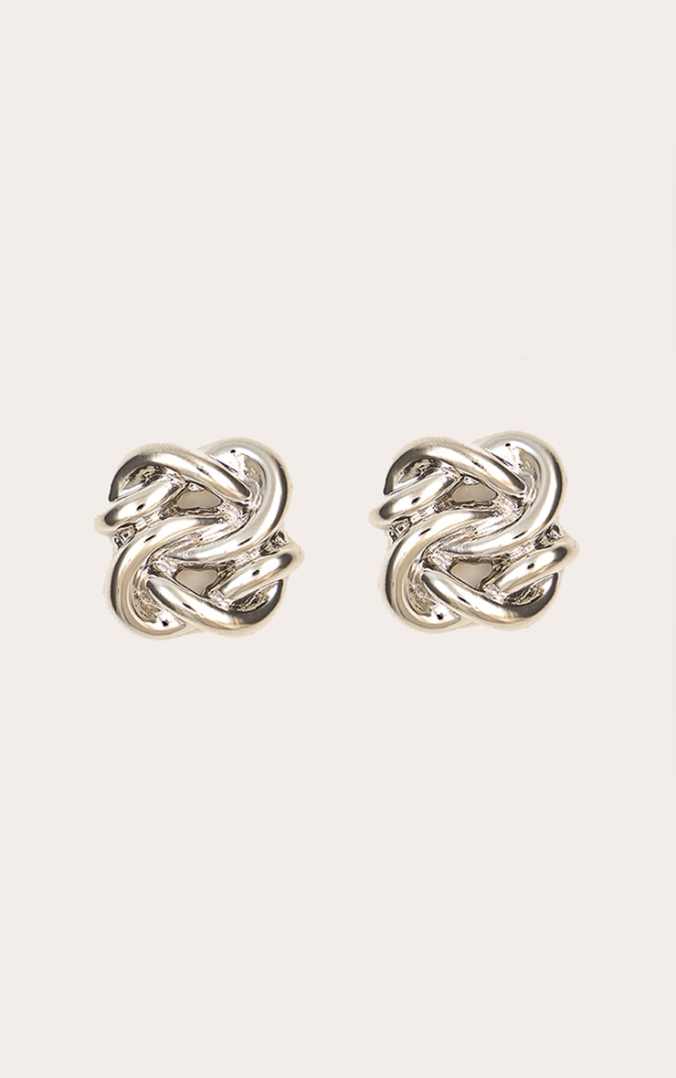Silver Twisted Knot Stud Earrings image 2