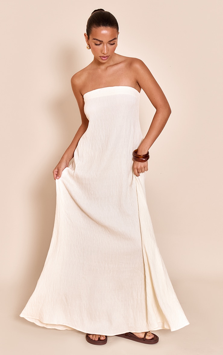 Cream Textured Bandeau Column Maxi Dress image 1