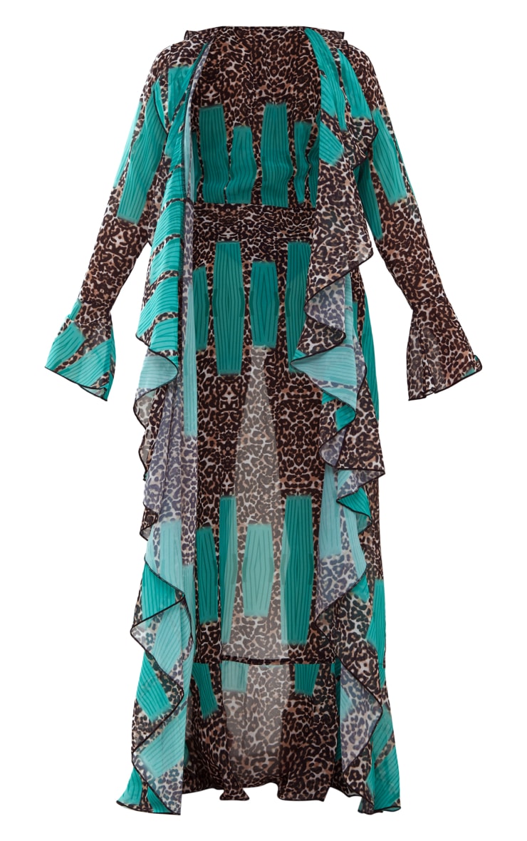 Green Mixed Animal Print Extreme Frill Kimono PrettyLittleThing QA