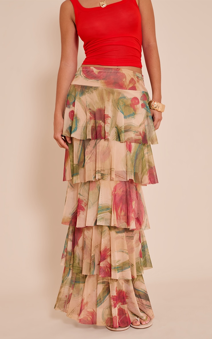 Green Printed Mesh Rara Maxi Skirt image 2