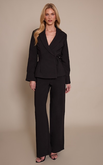 Black Premium Woven Tie Side Blazer Jumpsuit