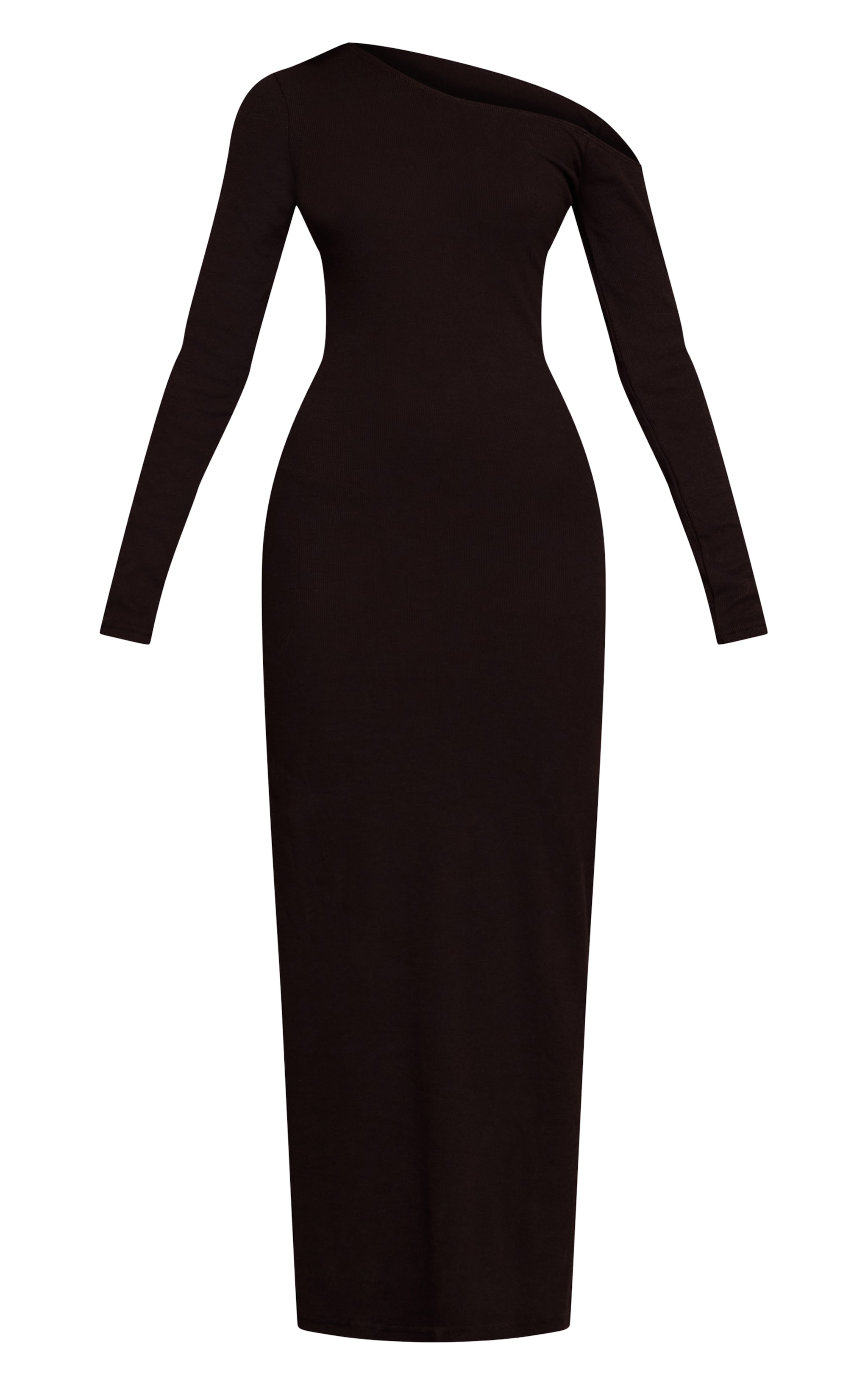 Black Ribbed Asymmetric Long Sleeve Maxi Dress image 5