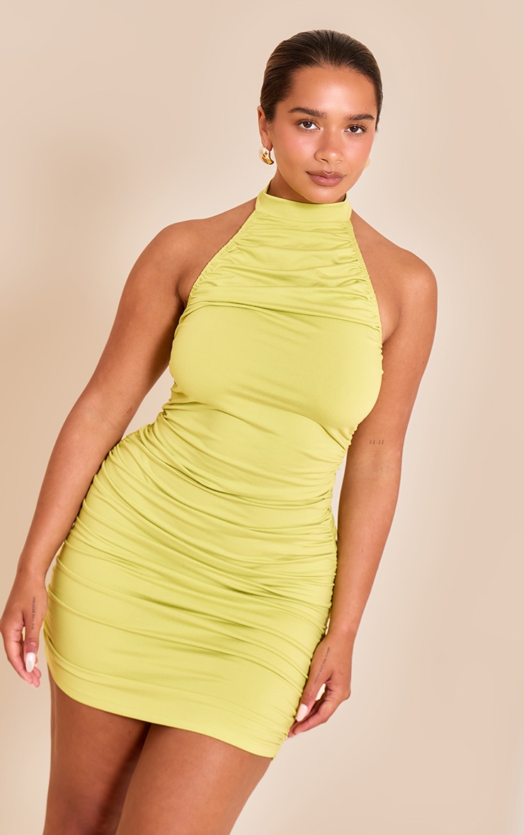 Shape Mini robe en Sculpt citron vert froncée à col montant image 1