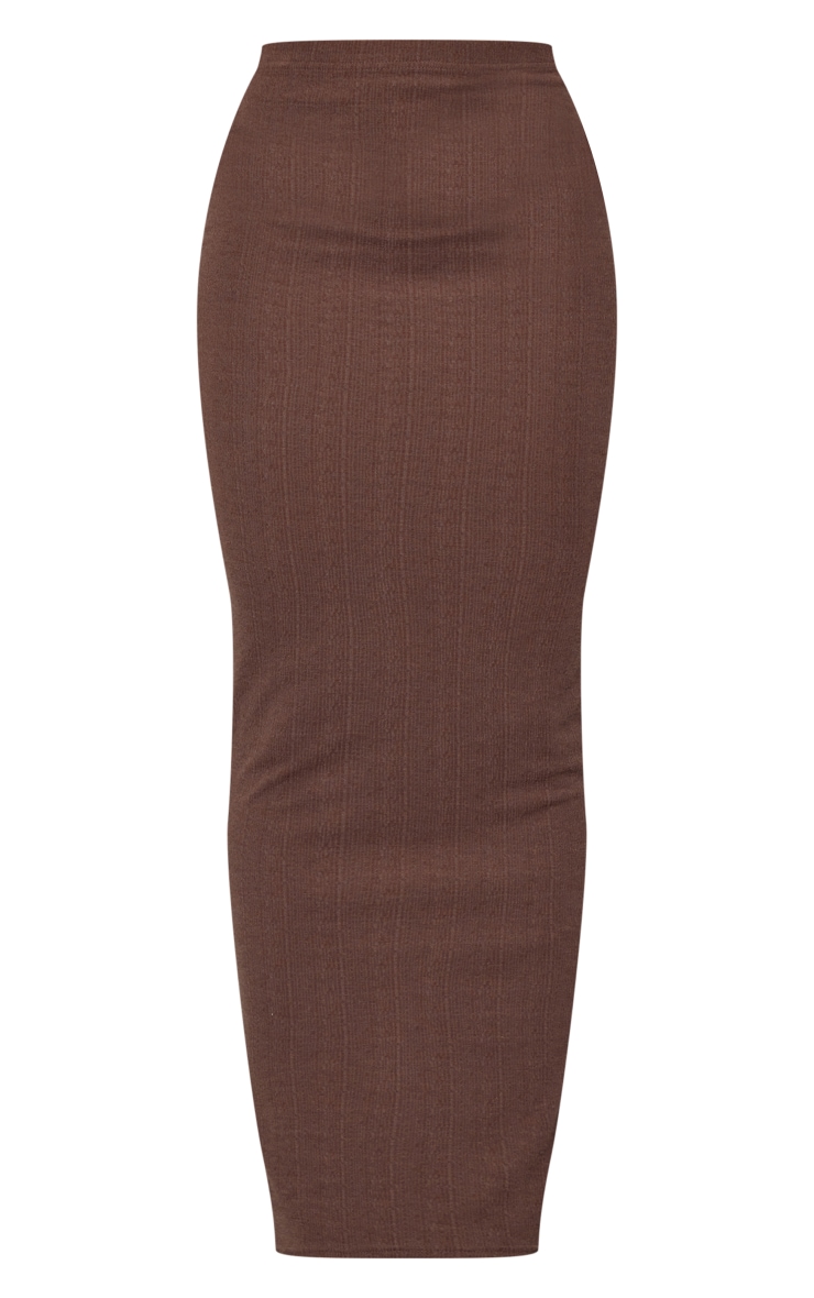 Jupe longue taille haute en jersey texturé chocolat  image 5